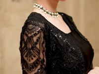 Black Satin Georgette Embroidery Party Wear Jacket Saree