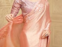 Salmon Pink Crush Georgette Embroidery Party Wear Saree