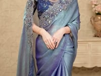 Metal Blue Crush Georgette Embroidery Party Wear Saree