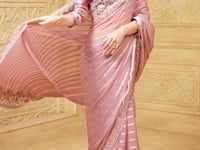 Onion Pink Pattern Georgette Embroidery Party Wear Saree