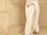 Powder White Georgette Silk Embroidery Party Wear Saree