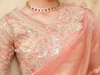 Sea Pink Tissue Georgette Embroidery Party Wear Saree