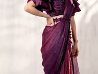 Berry Wine Shaded Satin Silk Beads Work One Minute Saree