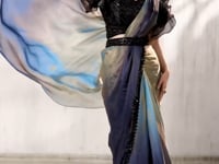 Charcoal Grey Shaded Satin Silk Beads Work One Minute Saree