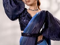 Navy Blue Shaded Satin Silk Beads Work One Minute Saree