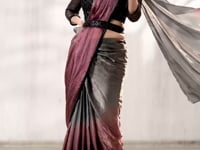 Grey-Wine Shaded Satin Silk Beads Work One Minute Saree