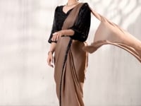 Pastel Brown Shaded Satin Silk Beads Work One Minute Saree