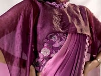 Grape Purple Shaded Satin Silk Beads Work One Minute Saree