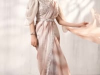 Light Beige Shaded Satin Silk Beads Work One Minute Saree