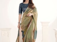 Multicolor Satin Silk Saree With Print & Stone Handwork