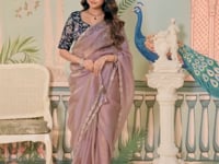 Lavender Zari Organza Embroidery Party Wear Saree