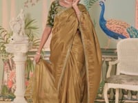 Mustard Satin Silk Embroidery Party Wear Saree