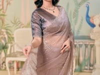Light Mauve Satin Organza Embroidery Party Wear Saree