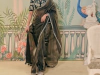 Charcoal Black Zari Organza Embroidery Party Wear Saree