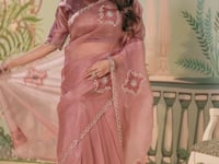 Old Pink Satin Organza Embroidery Party Wear Saree