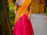 Hot Pink Printed & Zari Weaving Silk Lehenga Choli