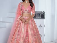 Peachy Pink Silk Lehenga With Zari & Resham Detailing