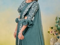 Smoky Green Embroidery & Hand Work One Minute Saree