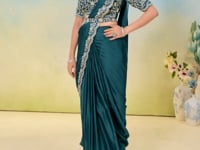 Teal Green Embroidery & Hand Work One Minute Saree