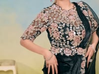 Hot Black Embroidery & Hand Work One Minute Saree