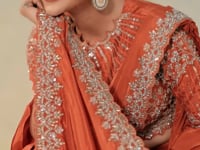 Rust Orange Embroidery & Hand Work One Minute Saree