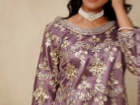 Dull Purple Net Palazzo Suit With Sequins Embroidery