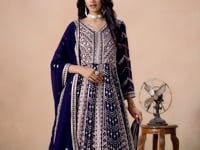 Navy Blue Georgette Embroidery Work Gown