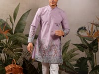 Lavender Kurta Set With Thread Embroidery Work