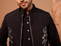 Stylish Black Kurta Set With Sequins Embroidery Jacket