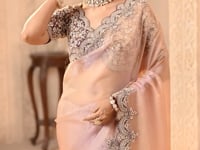 Dusty Pink Organza Silk Saree With Embroidery & Hand Work