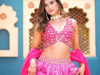 Hot Pink Silk Leheriya Print & Embroidery Lehenga Choli