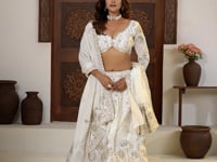 White Lehenga Choli With Sequins Zari Embroidery Work