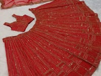 Crimson Red Satin Silk Embroidery Lehenga Choli