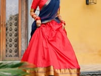 Bright Red Poly Cotton Zari Weaving Lehenga Choli