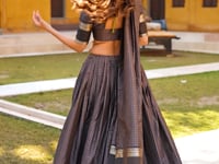 Dark Grey Zari Weaving Cotton Lehenga choli