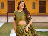 Olive Green Zari Weaving Cotton Lehenga choli