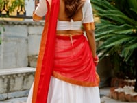 Pearl White Poly Cotton Zari Weaving Lehenga Choli