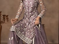 Dark Mauve Net Embroidery Palazzo Suit
