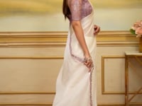 Pearl White Sparkle Georgette Embroidery Saree