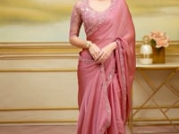Onion Pink Sparkle Georgette Embroidery Saree