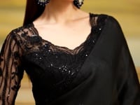 Jet Black Satin Chiffon Embroidery Saree