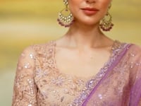 Lavender Pink Tissue Georgette Embroidery Saree