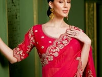 Crimson Red Shiny Georgette Heavy Embroidery Saree