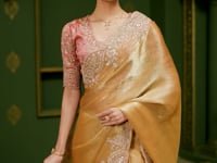 Caramel Gold Satin Chiffon Heavy Embroidery Saree