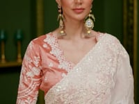 Powder White Silk georgette Heavy Embroidery Saree