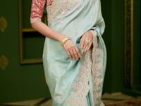 Sky Blue Viscose georgette Heavy Embroidery Saree