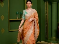 Saffron Orange Viscose georgette Heavy Embroidery Saree