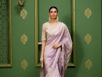 Pastel Purple Silk georgette Heavy Embroidery Saree