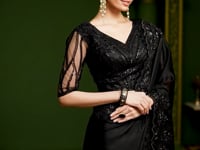 Hot Black Satin georgette Heavy Embroidery Saree
