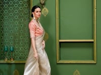 Champagne Satin georgette Heavy Embroidery Saree